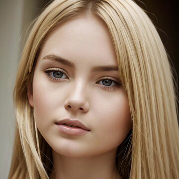 Pale skin mixed european and asian woman with blond hair