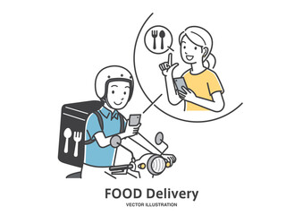 注文を受けるフードデリバリーのバイクの男性