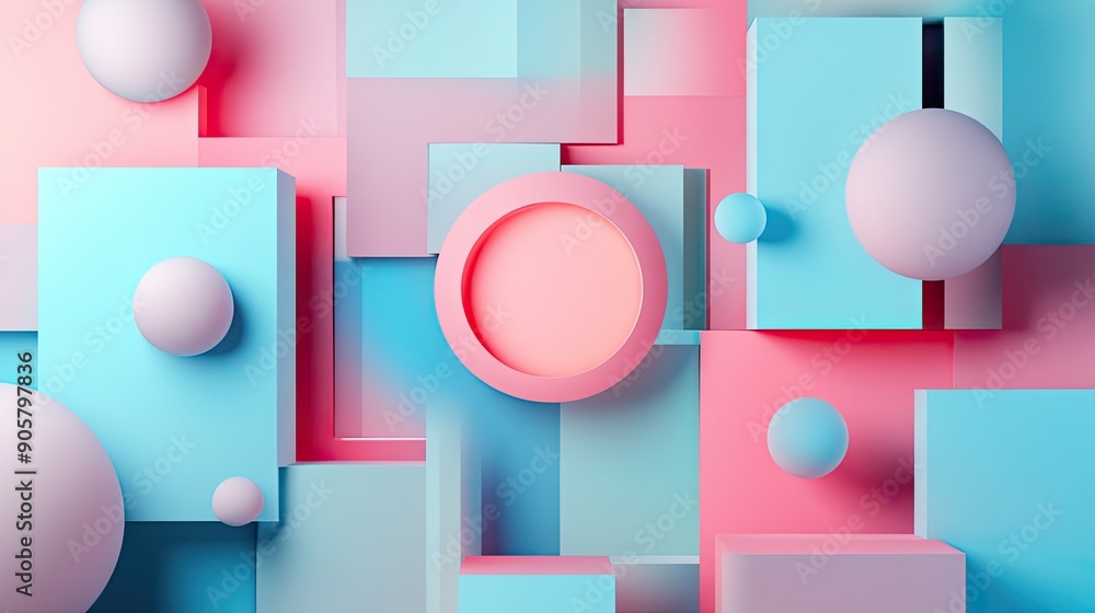 Poster 3d geometric shapes with smooth transitions and shadow effects