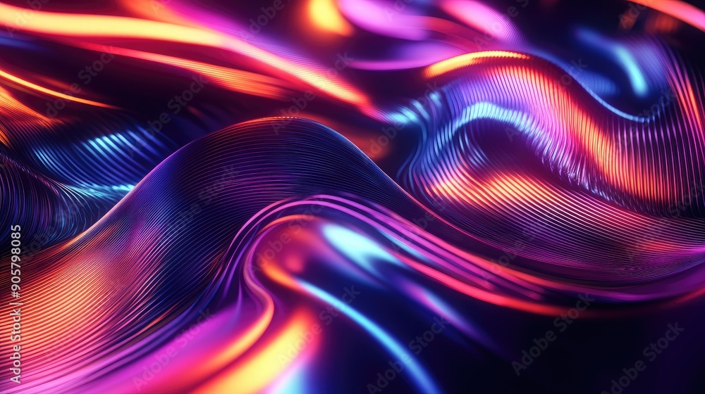 Poster abstract 3d background featuring neon-lit geometric shapes and flowing digital patterns