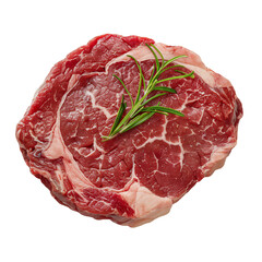 Raw Ribeye Steak Top View Isolated on Transparent Background