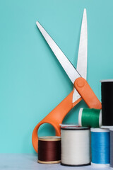 scissors and colored thread