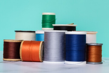 Group of colored thread spools