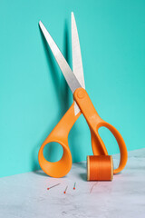 Scissors, thread, and pins for crafts and embroidery