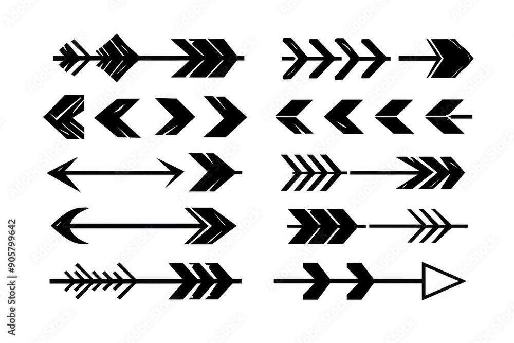 Poster set of black arrows on a white background for various uses