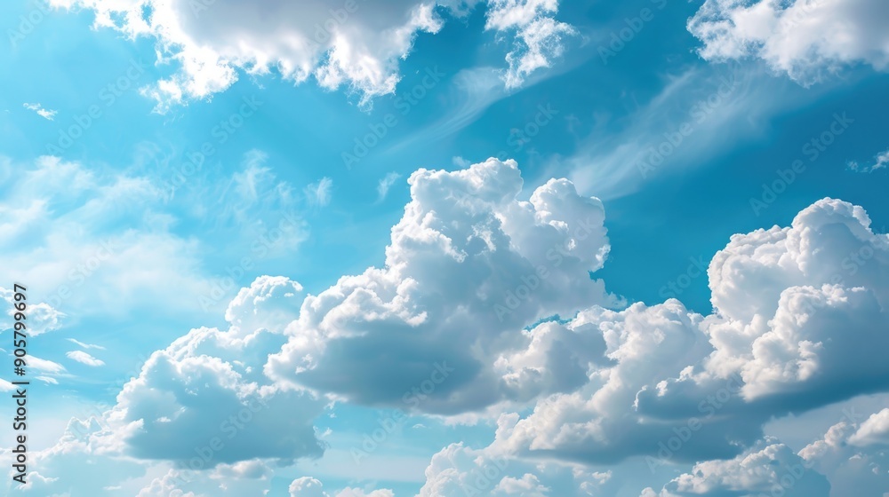 Poster a plane soaring through a cloudy blue sky with white contrails