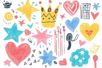 A colorful illustration of different items by a child, suitable for educational or creative purposes