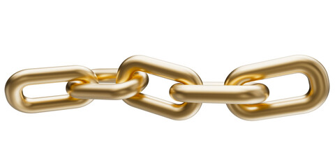 Golden chain isolated on a transparent background. 3D render of yellow metal chain.