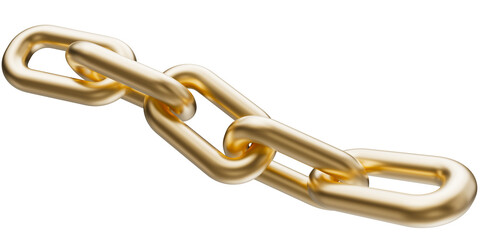 Golden chain isolated on a transparent background. 3D render of yellow metal chain.