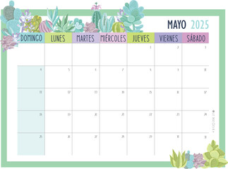Calendario Planificador 2025 en Español - Tamaño A4 - Mes de Mayo