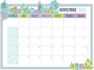 Calendario Planificador 2025 en Español - Tamaño A4 - Mes de Noviembre
