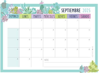 Calendario Planificador 2025 en Español - Tamaño A4 - Mes de Septiembre
