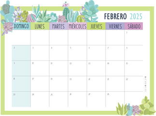 Calendario Planificador 2025 en Español - Tamaño A4 - Mes de Febrero