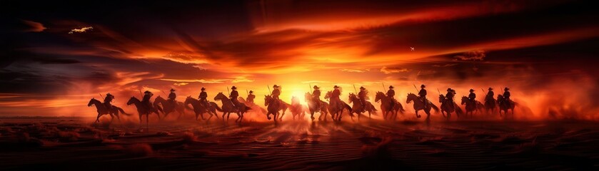 Fototapeta premium Cavalry regiment in formation, ready for battle, Historical, Earthy hues, Digital painting