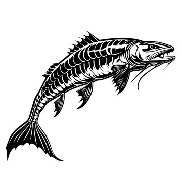 black and white fish leaping upwards clip art preview