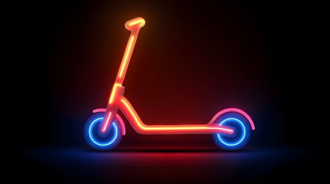 recommend clip art: Glowing neon line Roller scooter for children icon isolated on black background. Kick scooter or balance bike. Vector
                    