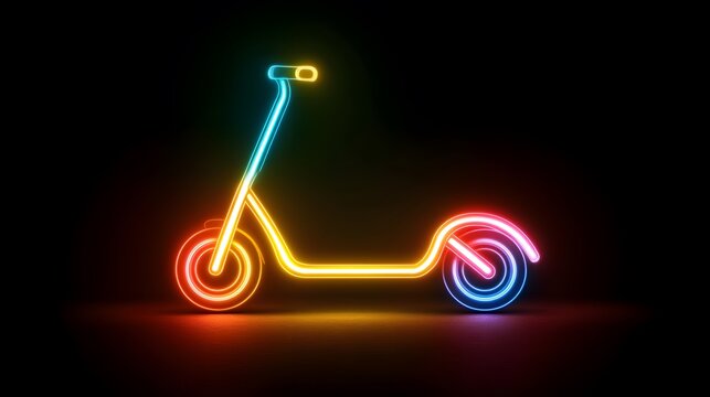 recommend clip art: Glowing neon line Roller scooter for children icon isolated on black background. Kick scooter or balance bike. Vector
                    