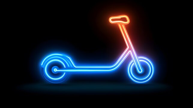 recommend clip art: Glowing neon line Roller scooter for children icon isolated on black background. Kick scooter or balance bike. Vector
                    