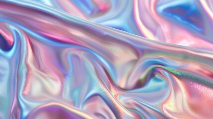 Fototapeta premium Abstract Holographic Iridescent Fabric Texture - Pink, Blue, and Green Swirls