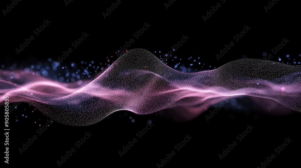 Poster 3d digital wave of particles with open space for copy, ideal for tech messages