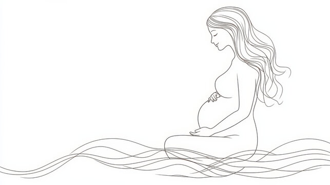 A minimalist line drawing of a pregnant woman, symbolizing pregnancy and fertility treatment.