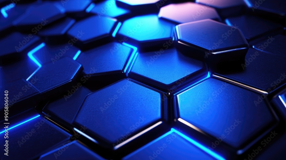 Aufkleber abstract 3d hexagonal pattern with blue lighting, featuring ample copy space