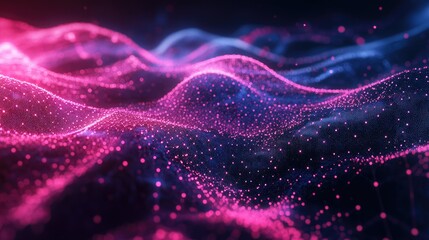 Obraz premium Futuristic 3D wave of data particles with space for tech messages and ample copy space.