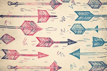 Obraz premium Group of arrows drawn on a piece of paper, illustration or graphic design concept