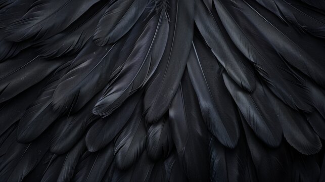 Black Raven Feathers Texture Background - Close Up Macro Photography