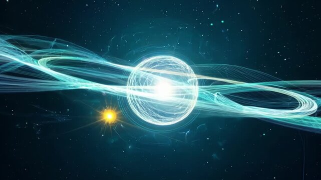 Waves of energy ripple through the universe binding elements together in a mesmerizing dance of quantum entanglements.