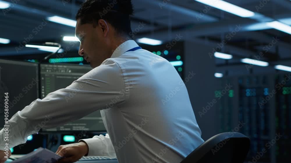 Poster admin in data center maintaining accurate documentation of infrastructure, configurations and proced