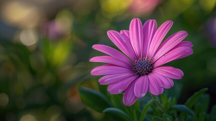 Obraz premium A single pink flower with a blurred background. AI.