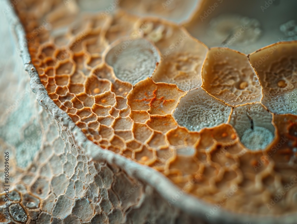 Poster a close-up view of a honeycomb structure. ai.