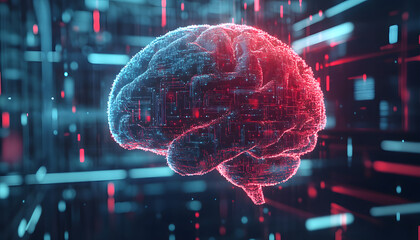 AI on a futuristic humanoid with glowing network connections, concepts of digital artificial intelligence, technological and innovative business, data science and cybernetics. Brain 
