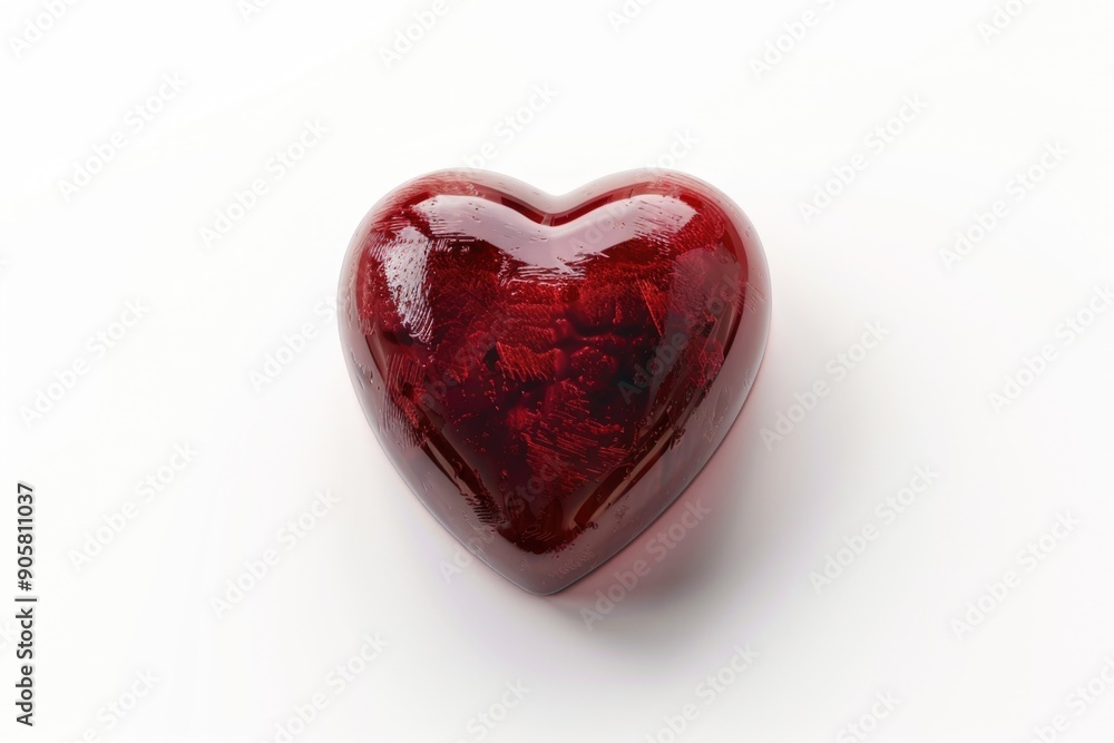 Poster A red heart-shaped object placed on a white surface