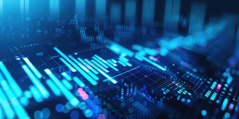 Abstract digital data visualization with blue hues, representing futuristic technology, data analysis, and information processing.