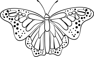 Vector butterfly monarch. Vintage elegant clipart. Flying dream. Spring and tropical cartoon butterfly. Isolated. Black silhouette for circuit