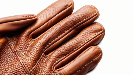 A stylish pair of leather gloves, detailed stitching and texture, isolated on a white background with ample copy text space, perfect for fashion ads