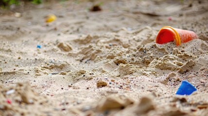 Obraz premium Sand with scattered toys, play area for children