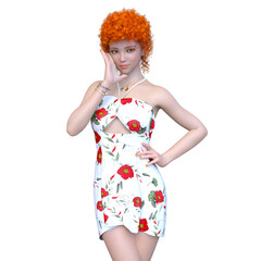 ミニスカートの女性　3DCGレンダリング