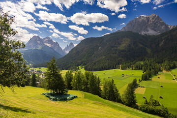 Aerial view of Sesto (Sexten) Dolomites in South Tyrol, Italy