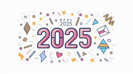 Happy New Year 2025 Design with Colorful Geometric Shapes
