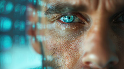 Digital Bank Security: Handsome Man with Digital Representation