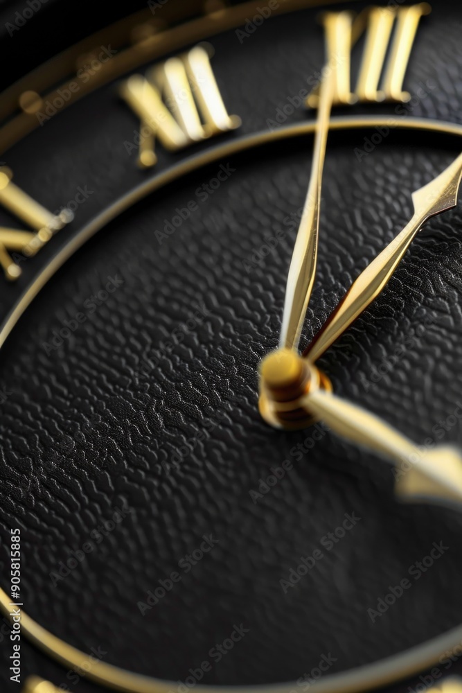 Poster A close-up shot of a clock featuring Roman numerals, suitable for use in designs where time and classic style are important
