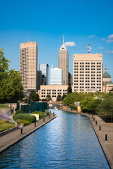 Downtown Indianapolis Indiana skyline with canal walk in view