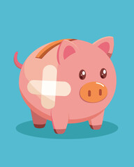 Fototapeta premium A visual representation of a piggy bank with a bandage on it representing the purpose of an emergency fund to cover unexpected financial emergencies.. Vector illustration