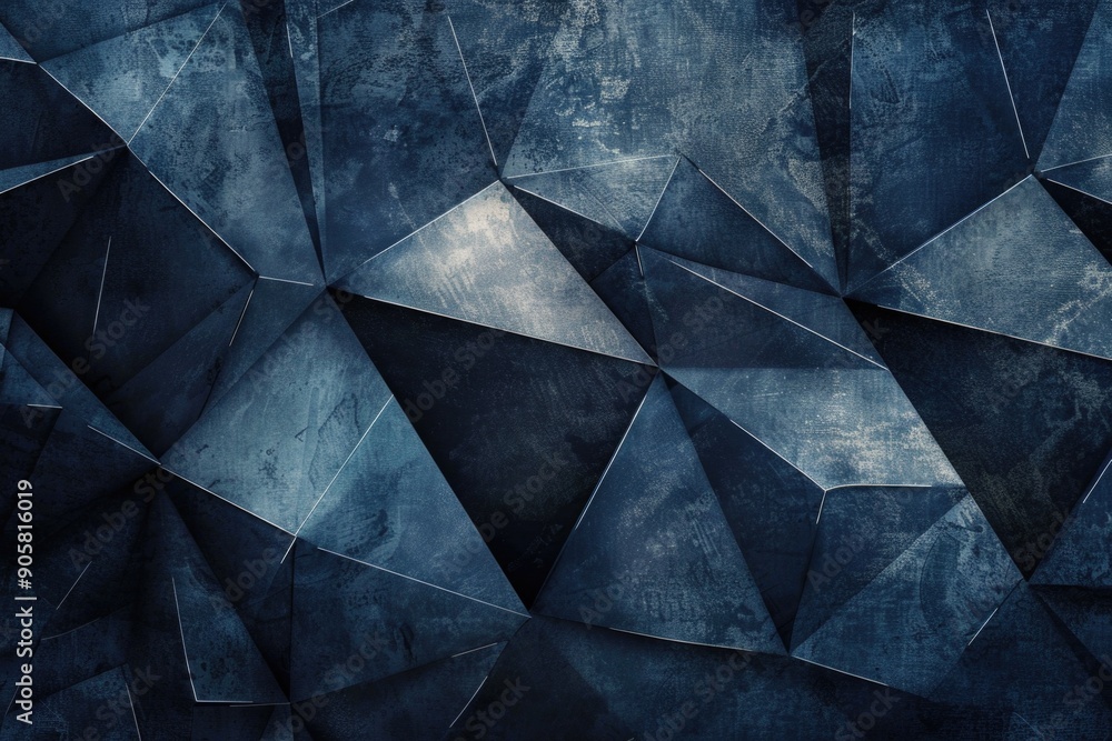 Poster Abstract pattern featuring multiple small cubes on a dark blue background