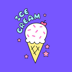 ICE CREAM CONE WITH SPRINKLES AND A CHERRY ON TOP, SLOGAN PRINT VECTOR