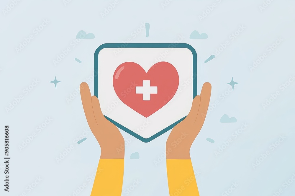 Poster health app icon with a plus sign connecting digital healthcare innovation with user-friendly interfa