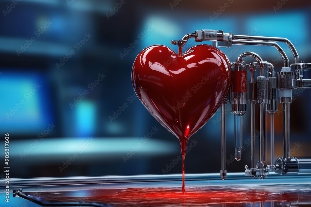 Poster heart dripping in a lab setup a symbolic blend of science and emotion underpinning cardiac research 